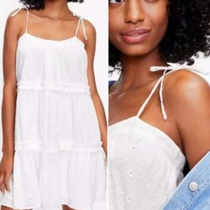 LOFT XSP Petite Women’s Tiered White Sundress with Eyelet Detail